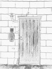 Extracted line draft from photo: front door of an old wooden house in Andenes, Norway. This house was built in 1851. 