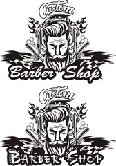 Barbershop vintage logo in black and white.