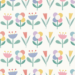 Geometric flowers seamless repeat vector pattern. Great for paper products and stationery such as invitations, notebooks and party items. Would be great for gift and home ware products such as bedding