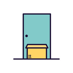 Delivery box in front of the door line and fill style icon vector design