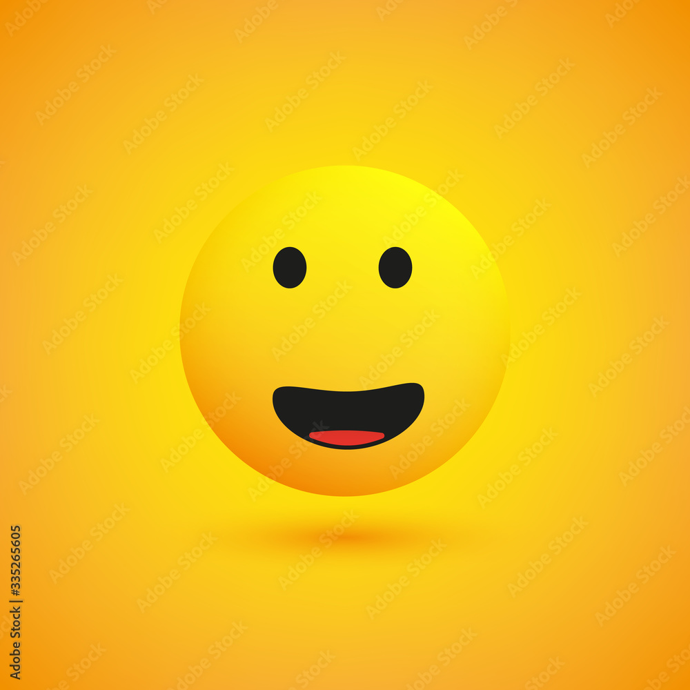 Poster simple happy emoticon with open eyes on yellow background - vector design