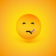 Face with Thermometer - Emoticon on Yellow Background