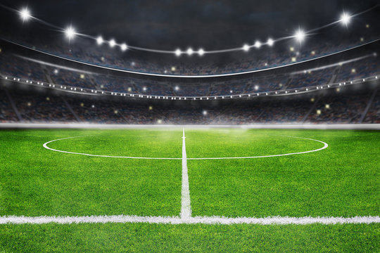 Fototapeta The soccer stadium with the ball on the line