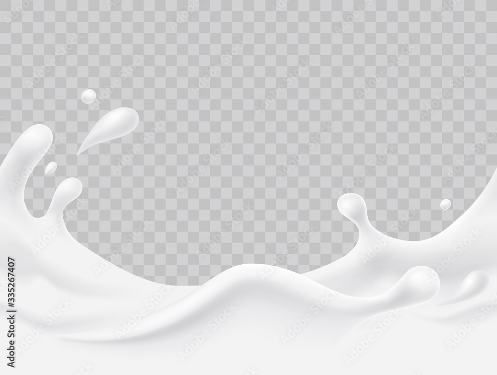 Wall mural milk splash seamless pattern. 3d realistic yogurt wave border on transparent background. vector milk
