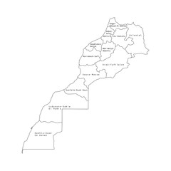 Vector illustration of administrative division map of Morocco. Vector map.