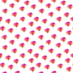 Watercolor hand drawn sketch illustration seamless pattern background with pink yellow abstract soft flower isolated on white