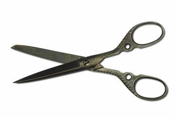 old collection scissors cut out on white background