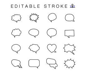 Set of outline dialogue speech bubbles. Communication bubbles. Signs dialogue. Simple comic line thought bubble. Dialog bubble. Vector collection icons speech bubbles isolated. Editable Stroke.