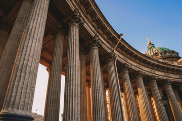 Naklejka premium Columns of the Kazan Cathedral in the center of St. Petersburg, beautiful morning light, no people