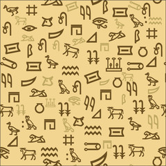 Ancient Egyptian pattern hieroglyphs. Ethnic decoration, history manuscript, mythology and traditional. Vector illustration. Seamless background