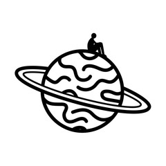 Vector illustration with lonely man silhouette sitting on the planet.