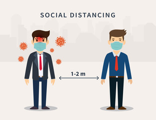 Social distancing. Space between people to avoid spreading COVID-19 Virus. Keep the 1-2 meter distance. Vector illustration