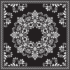 Bandana Clipart Black and White. Bandana Silk Scarf Pattern. Headband clipart print, vector floral illustration with abstract waves and lines. Use for sublimation printing