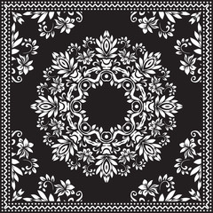 Bandana Clipart Black and White. Bandana Silk Scarf Pattern. Headband clipart print, vector floral illustration with abstract waves and lines. Use for sublimation printing