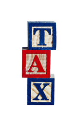 Alphabet text tax on blocks isolated on white