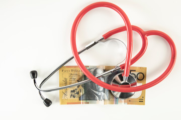 concept of healing Australian economy, stethoscope on the banknote