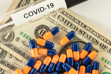drugs and tests for COVID-19, price concept