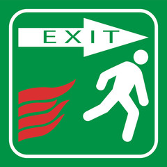Green emergency fire safety exit sign.