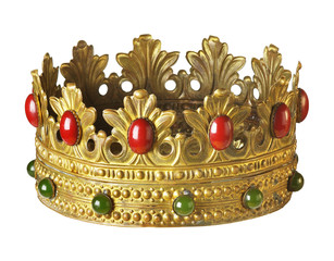 Byzantine crown made of gold and precious stones, isolated on a white background