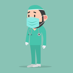 doctor wearing Medical mask cartoon vector