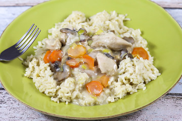 blanquette de dinde et riz dans une assiette