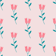 Red bluebell flowers seamless repeat vector pattern for wrapping paper.prints,fabrics,textile.