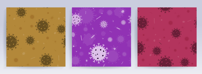Seamless pattern with abstract silhouette of coronavirus elements.Asian flu composition.