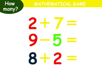 examples of addition and subtraction. educational page with mathematical examples for children.
