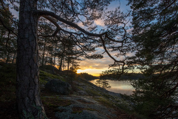 Sunset on swedish lake
