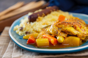 traditional moroccan dish couscous salad with Sausage