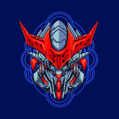 
Vector illustration, Mecha head with sacred geometry pattern