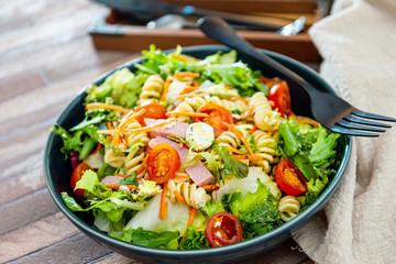 Fresh salad - Delicious fresh salad with tomatoes, lettuce, eggplant, zucchini, cheese, parma ham...