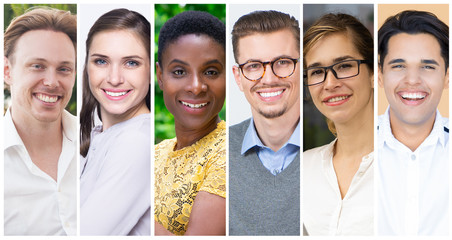 Cheerful diverse business team members portrait set. Positive happy young men and women of...