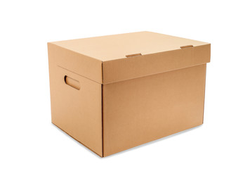 Brown cartoon box with clipping path isolated on white background