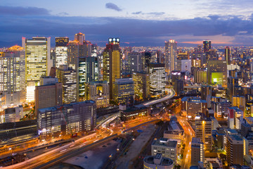 Naklejka na ściany i meble skyline cityscape of Osaka in Japan