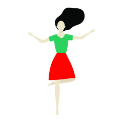 Beautiful young woman jumping from happiness. Happy girl or young woman in a nice clothes. Vector illustration isolated on white background.