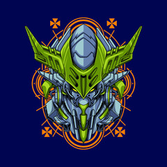
Vector illustration, Mecha head with sacred geometry pattern