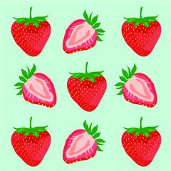 strawberry fruit vector - Strawberry and slices of strawberrys. Vector illustration of strawberrys. Vector illustration for decorative poster, emblem natural product, farmers market. 