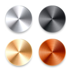 Realistic metal chrome button. Silver steel volume control knob. Application interface design element. App icon. Vector illustration.