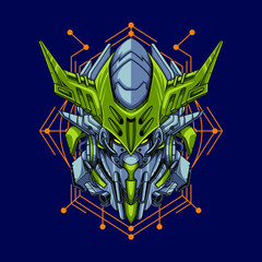 
Vector illustration, Mecha head with sacred geometry pattern