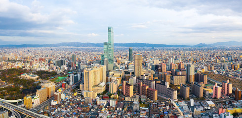 skyline cityscape of Osaka in Japan