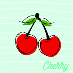 Cherry. Isolated berries on background. Vector illustration. Cherry icon, vector fruit illustration, sweet cherries, fresh healthy cherries. Fresh fruit, natural cherry. Organic summer fruit 