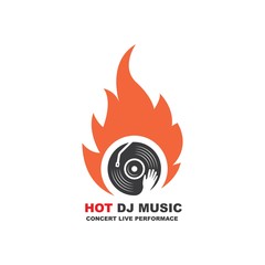 vinyl disc music dj hot fire concept vector icon illustration design