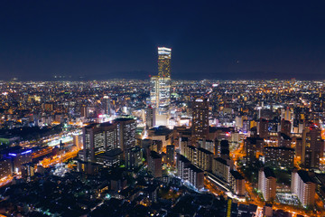 skyline cityscape of Osaka in Japan