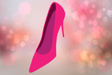 Female high heels. An abstract red elegant high-heeled female shoe on light pink background. Advertising fashionable shoe store, womans day or valaentine. Card concept with copy space.