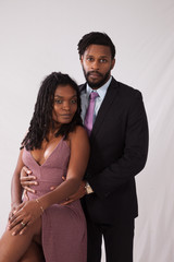 Thoughtful romantic Black couple standing together