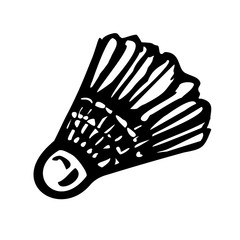 Badminton shuttlecock. Black and white vector illustration. Hand drawn. Isolated on a white background.