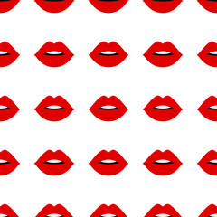 Red lips seamless pattern, print fabric, wallpaper background, cover paper. Vector illustration.