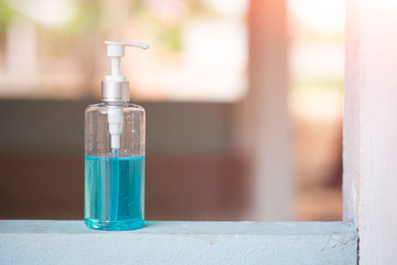 Fototapeta na wymiar sanitizer gel pump prevent viruses