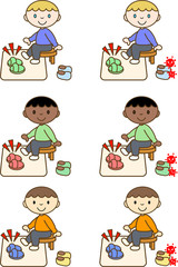 A child who manages hygiene by changing shoes at the entrance　玄関で靴を履き替える事で衛生管理をする子供